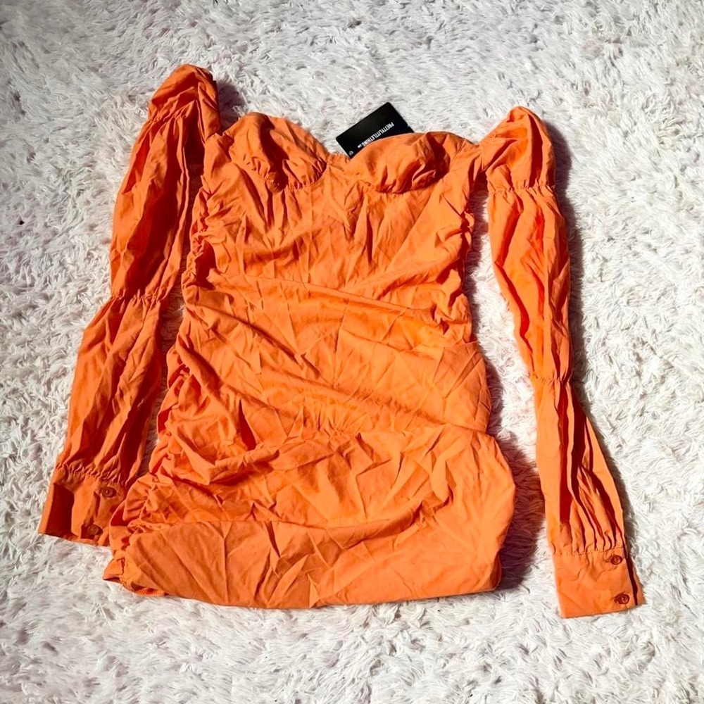 Bold Orange Ruched Urban Glam Streetwear Sexy Off Shoulder Mini Dress Womens 10